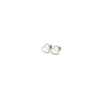 925 Sterling Silver Stud Heart White Enamel Earrings Small Screw Back